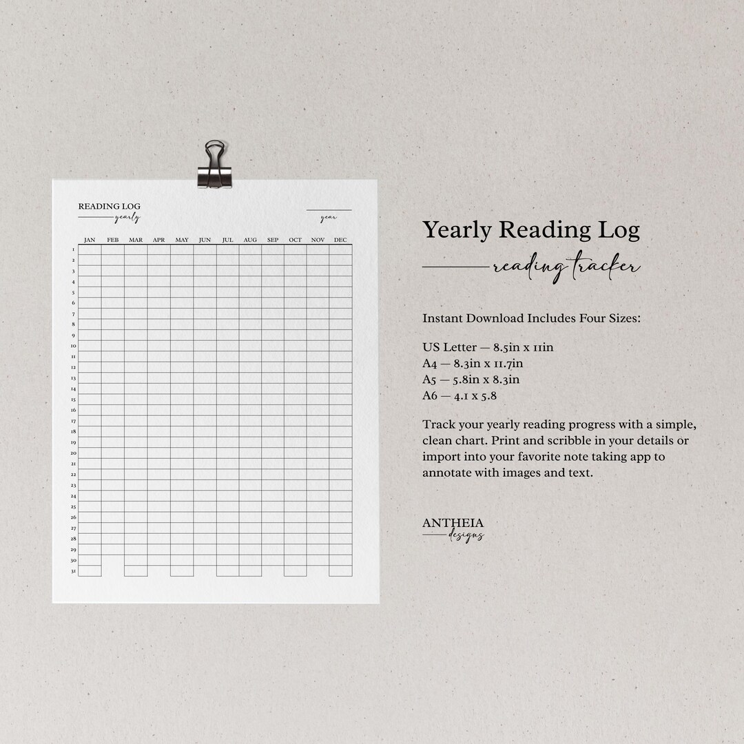 Yearly Reading Log: Printable Book Tracker (digital Download) - Etsy