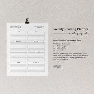 Planificador de lectura semanal: Registro de lectura imprimible (descarga digital)