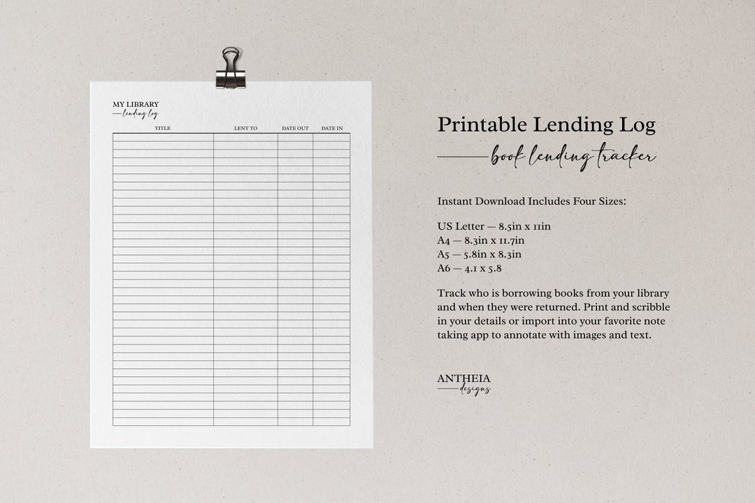 Book Lending Log, Printable Library Tracker, Book Lending Tracker ...