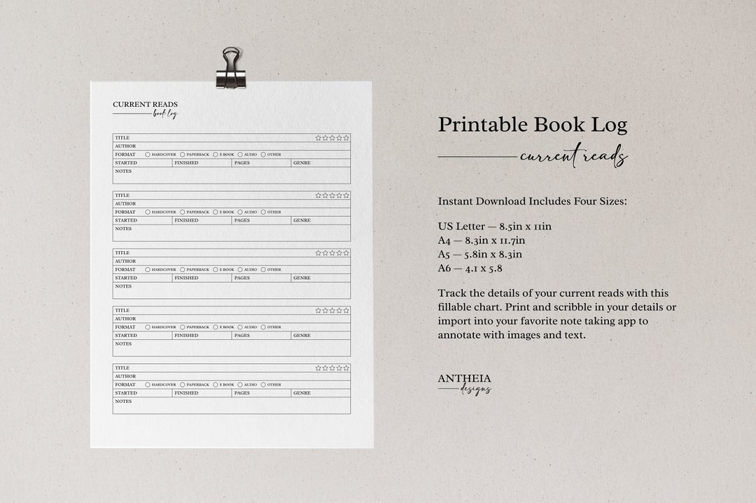 Detailed Reading Log, Printable Book Log, Library, Book Tracker