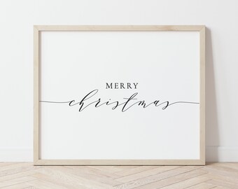 Merry Christmas Sign | Large Printable Christmas Sign, Horizontal Christmas Print