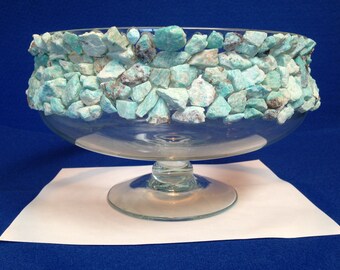 Amazonite gemstone hand decorated glass pedestal bowl.