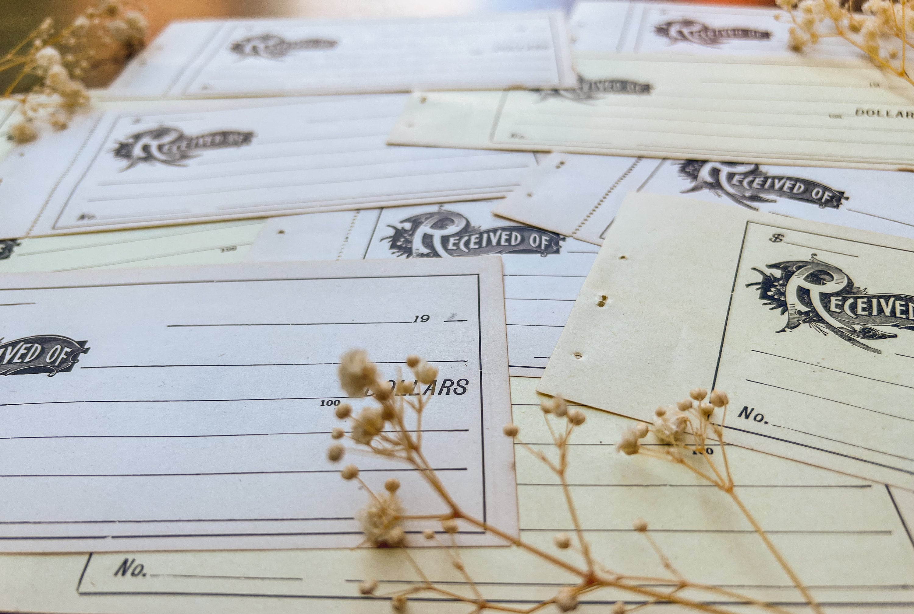 Early 1900's Vintage Blank Check Receipts Memos Junk Journal Ephemera