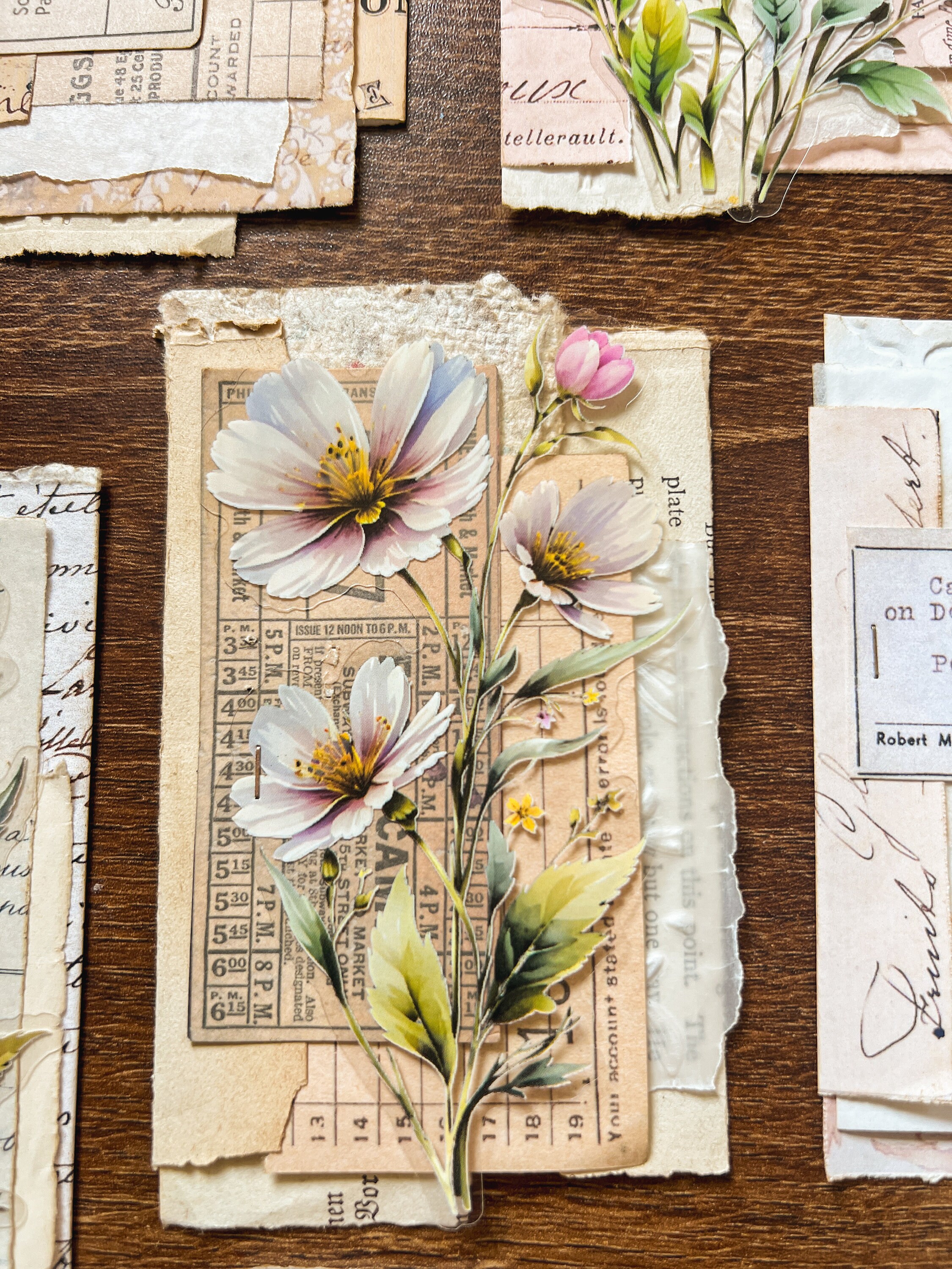 Vintage Junk Journal Cluster Embellishments Floral Neutrals Ephemera ...