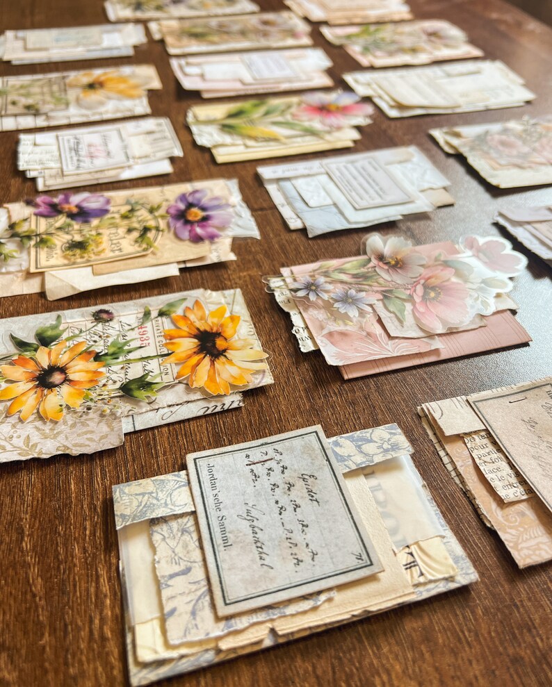 Vintage Junk Journal Cluster Embellishments Floral Neutrals Ephemera ...