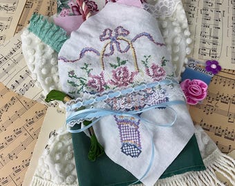 Gathered Heirlooms Slow Stitch Bundle – Curated Vintage Textiles, Chenille, Lace & Embroidered Linen