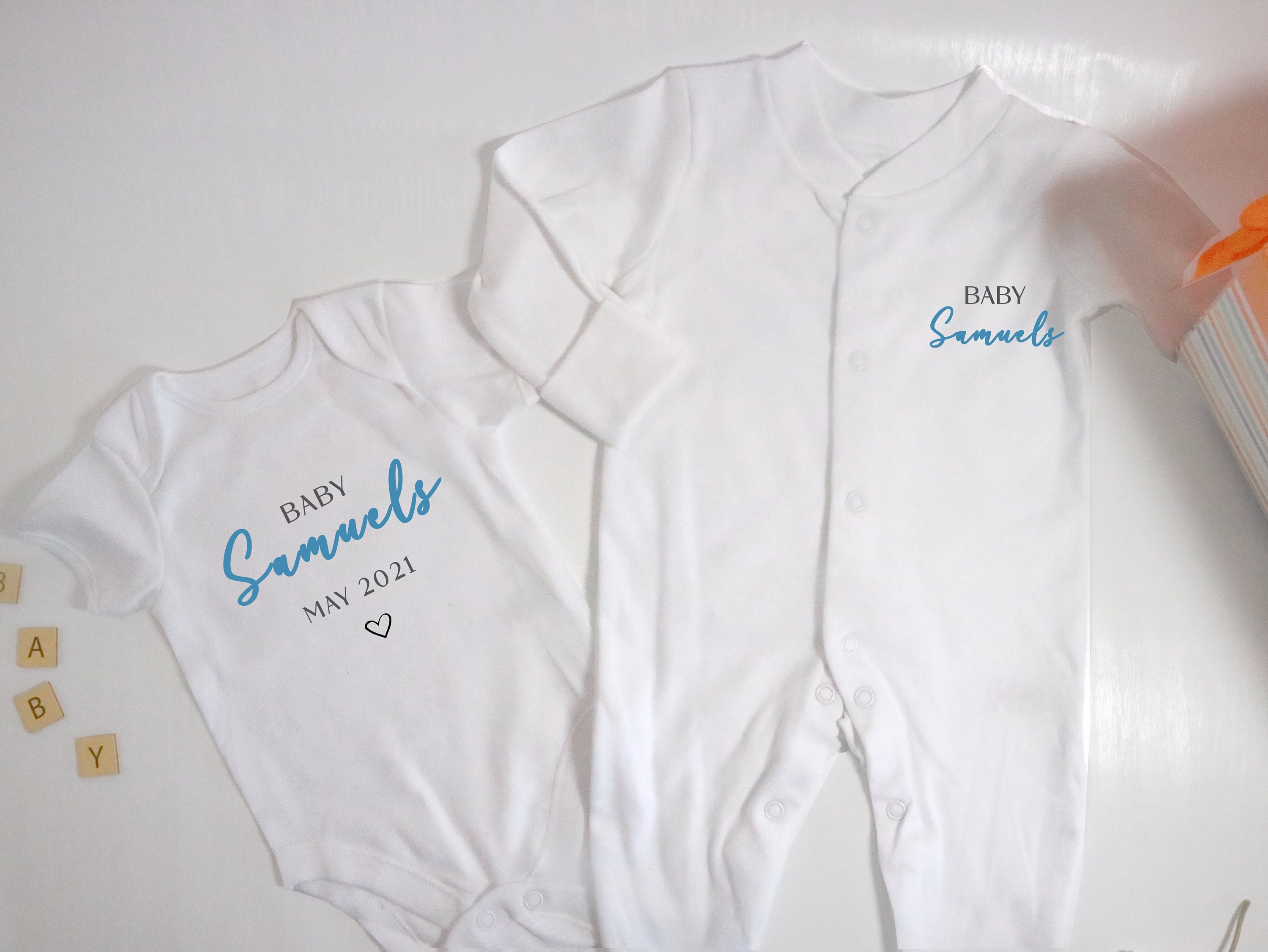 Set of Personalised Baby Vest/bodysuit/ Sleepsuit. Pregnancy