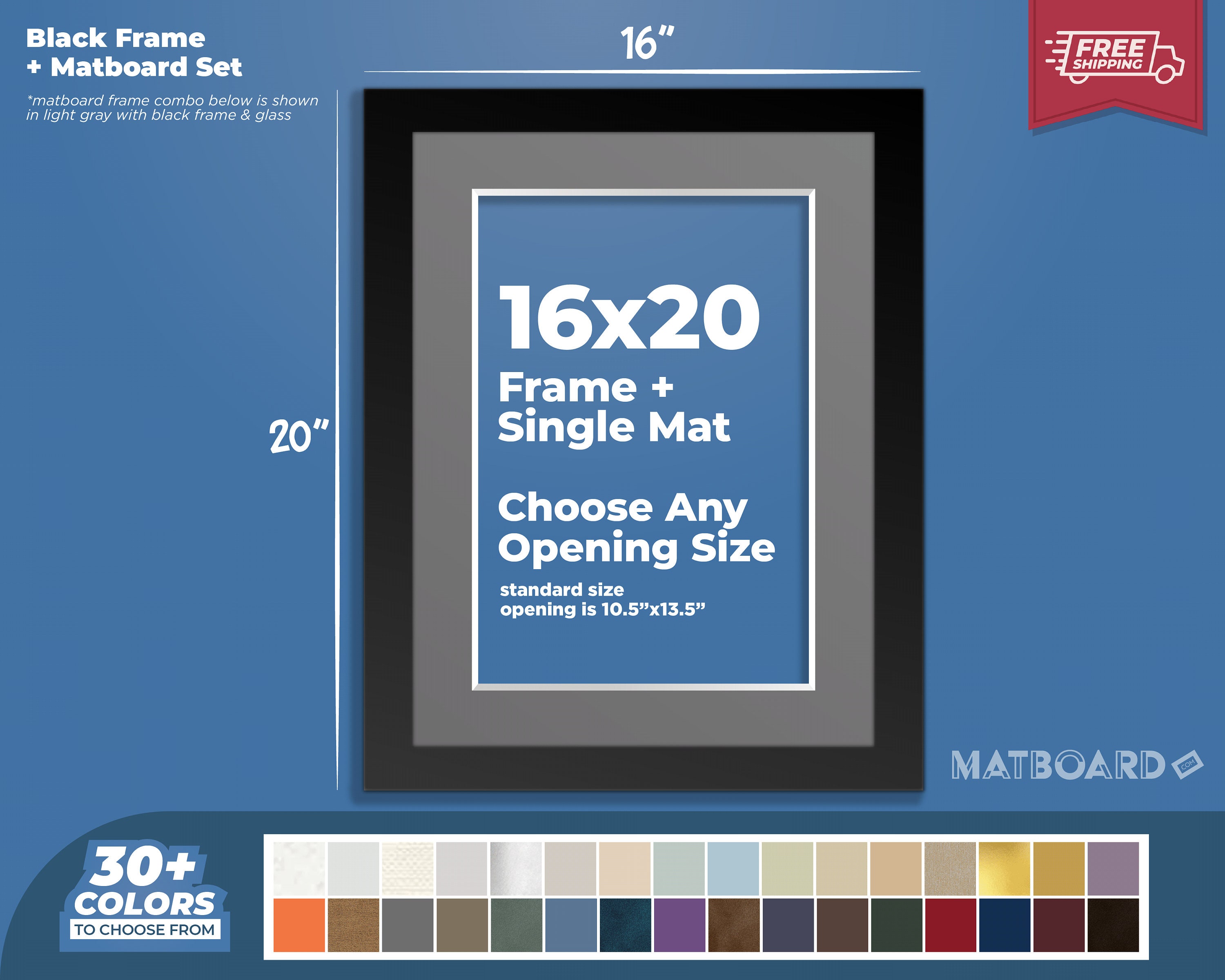 13x16 Black Picture Frame with 10.5x13.5 White Mat Opening for