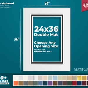 Paspartú doble prémium de 24 x 36": ¡elige el tamaño, el color y la abertura de tu paspartú personalizado para tus obras de arte y fotografías!