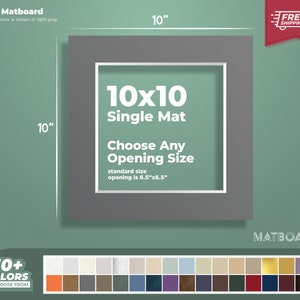 Paspartú premium de 10 x 10": ¡elige el tamaño, el color y la abertura de tu paspartú personalizado para tus obras de arte y fotografías!