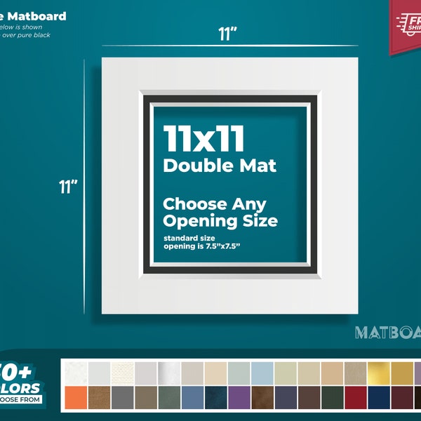 11x11" Premium Double Matboard - Choose Your Custom Matboard Size, Color, and Opening for your Artwork and Photography!
