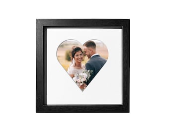 Galentine's Day Gift - Heart Photo Frame: Black 8x8 Matboard with 4.5x4.5 Opening