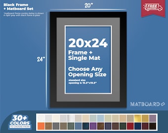 20x24" Picture Frame + Single Matboard Set - Wood Photo Frame, Art Photo Frame, Choose Your Color and Size