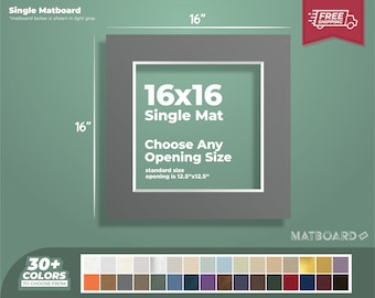 Paspartú premium de 16 x 16": ¡elige el tamaño, el color y la abertura de tu paspartú personalizado para tus obras de arte y fotografías!