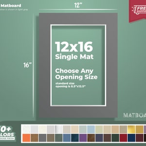 Paspartú prémium de 12 x 16": ¡elige el tamaño, el color y la abertura de tu paspartú personalizado para tus obras de arte y fotografías!