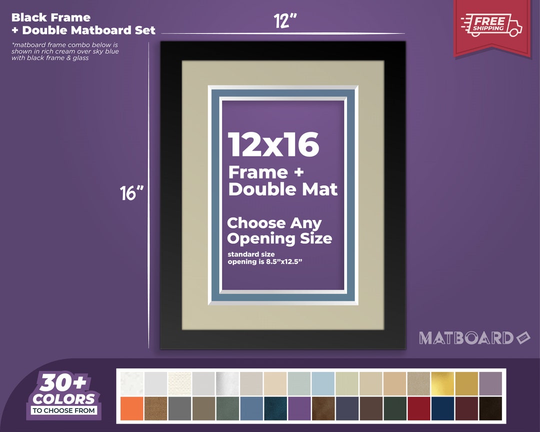 12x16 Picture Frame Double Matboard Set Wood Photo Frame, Art Photo Frame, Choose Your Colors