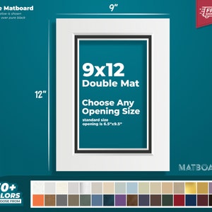 Paspartú doble premium de 9 x 12": ¡elige el tamaño, el color y la abertura de tu paspartú personalizado para tus obras de arte y fotografías!