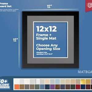12x12&quot; Picture Frame + Single Matboard Set - Wood Photo Frame, Art Photo Frame, Choose Your Color and Size