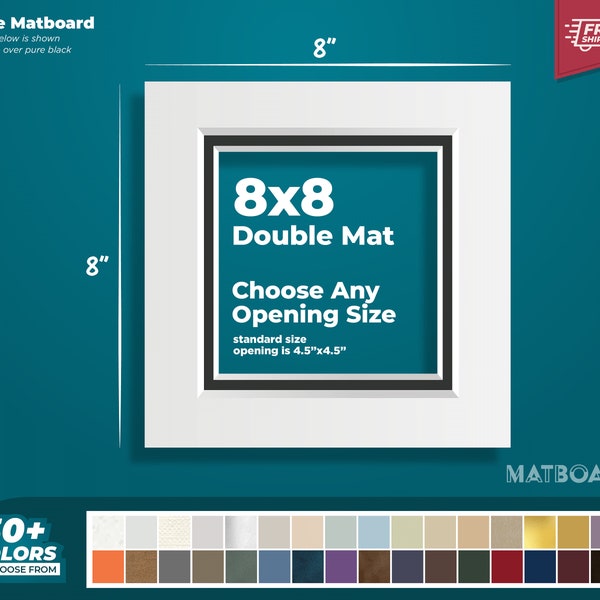 8x8" Premium Double Matboard - Choose Your Custom Matboard Size, Color, and Opening for your Artwork and Photography!