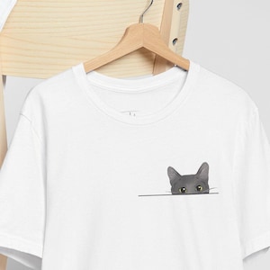 Grey Cat Peek T-shirt uniseks, cadeau Russisch blauwe kattenliefhebber, T-shirt met korte mouw