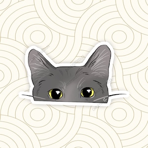 Peeking Cat Sticker | Grey Cat Yellow Eyes Sticker. Good Quality Sticker. Peeker Sticker. Cat Nip. Cat Sticker