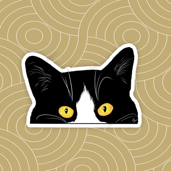 Spähende Katze Sticker | Schwarze und weiße Katzen Aufkleber | Smoking Katze | Hochwertiger Aufkleber. Peeker Sticker. Katzenminze. Katzen Sticker