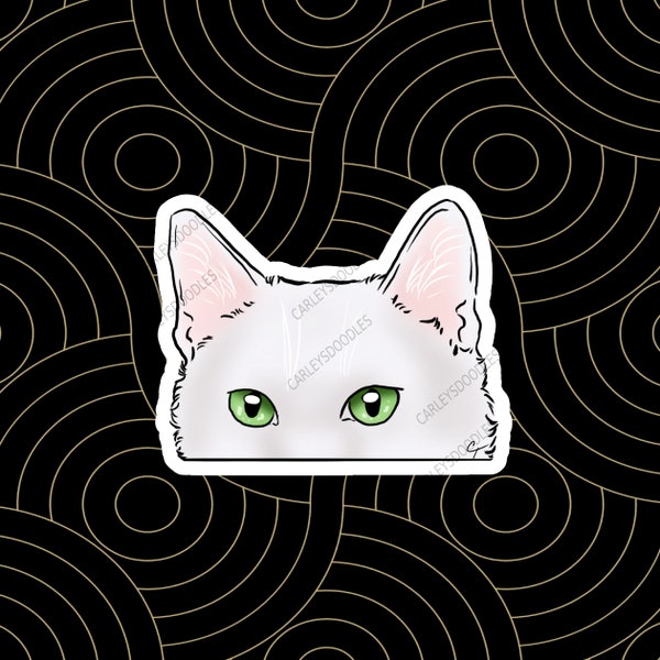 Peeking Cat Sticker | White Cat Green and Blue Eyes. Good Quality Stickers. Peeker Sticker. Cat Nip. Cat Sticker