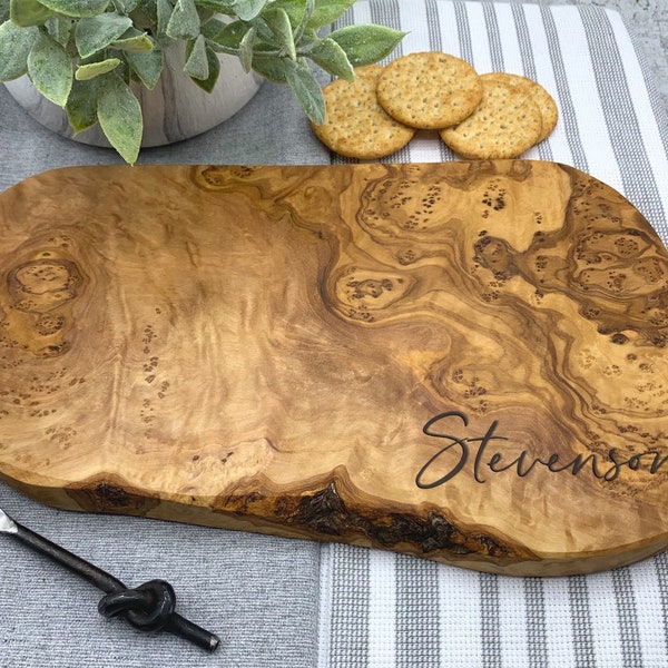 Olive Wood Charcuterie Board Personalized, Housewarming Gift, Cutting Board Name, Cutting Board Realtor, ( 2 Sizes Available)