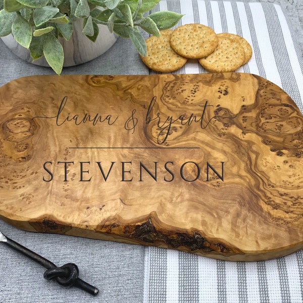 Personalized Olive Wood Board, Engagement Gift, Wedding Gift, Cutting Board For Couple, Custom Cutting Board, (2 Sizes Available)