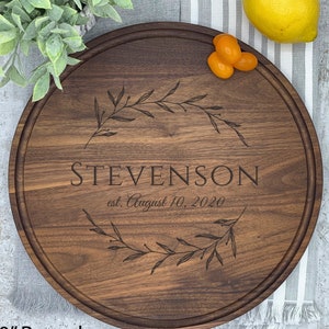 Charcuterie Board Round Large, Walnut Cutting Board Round, Cutting Board Personalized Wedding Gift, Hardwood Cutting Board Marriage