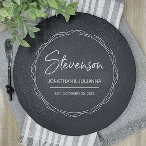 Round Slate Cheese Board, Charcuterie Board Personalized, Engraved Wedding Gift, Housewarming Gift Personalized, Slate Cutting Board Round