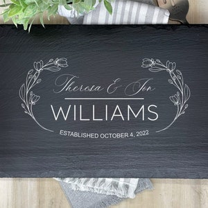 personalized slate cheese board, custom slate board, charcuterie board personalized wedding gift for couple, shower gift for couple-2 sizes