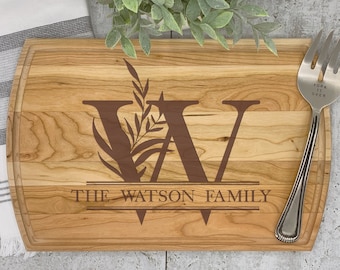 Family Name Cutting Board Name, Cherry Wood Cutting Board With Personalization, Wood Cutting Board Personalized, 10.50" X 16.00" X 3/4"