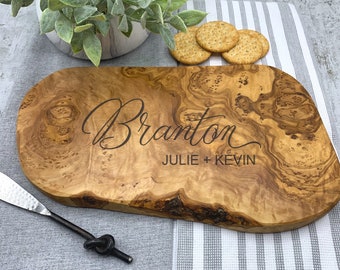 Olive Wood Cutting Board With Name, Wedding Gift, Cutting Board For Couple, Engraved Cutting Board Decor, ( 2 Sizes Available)