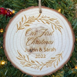 Our First Christmas Ornament, Personalized First Christmas Ornament, Couples Christmas Ornament, Custom First Christmas Ornament, 3.5&quot;- 4.0&quot;