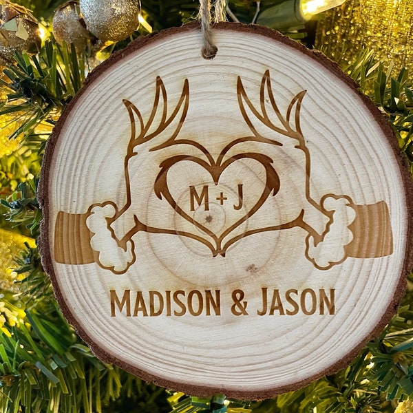 Grinch Ornament Personalized, Couple Personalized Ornament, Custom Couple Ornament, Wood Slice Ornament, Grinch Custom Gift, 3.5"- 4.0"