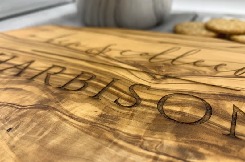 Olive Wood Charcuterie Board Personalized, Housewarming Gift, Cutting Board Name, Cutting Board Realtor, 2 Sizes Available image 3