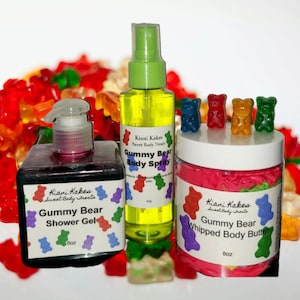 Gummy bear scented, gummy bear body butter, gummy bear body spray, gummy bear sugar scrub,  gummy bear whipped soap, gummy bear soap