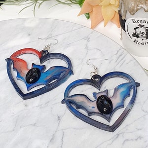 Goth earrings, bat jewellery, cute bat earrings, goth dangle earrings, goth gifts, bat gifts, witchy gifts, statement earrings, bat art