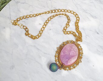 Druzy necklace, crystal gifts, witchy jewellery, crystal necklace, rainbow druzy, gold necklace, witchy gifts, mystical gifts, crystal art