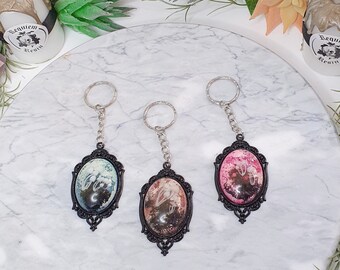 Mushroom Cameo Keychain: Handmade Resin Keyring with Dried Plants