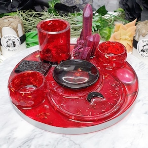 Red Moon Resin Altar Tray: Gothic Witchy Jewelry Organizer