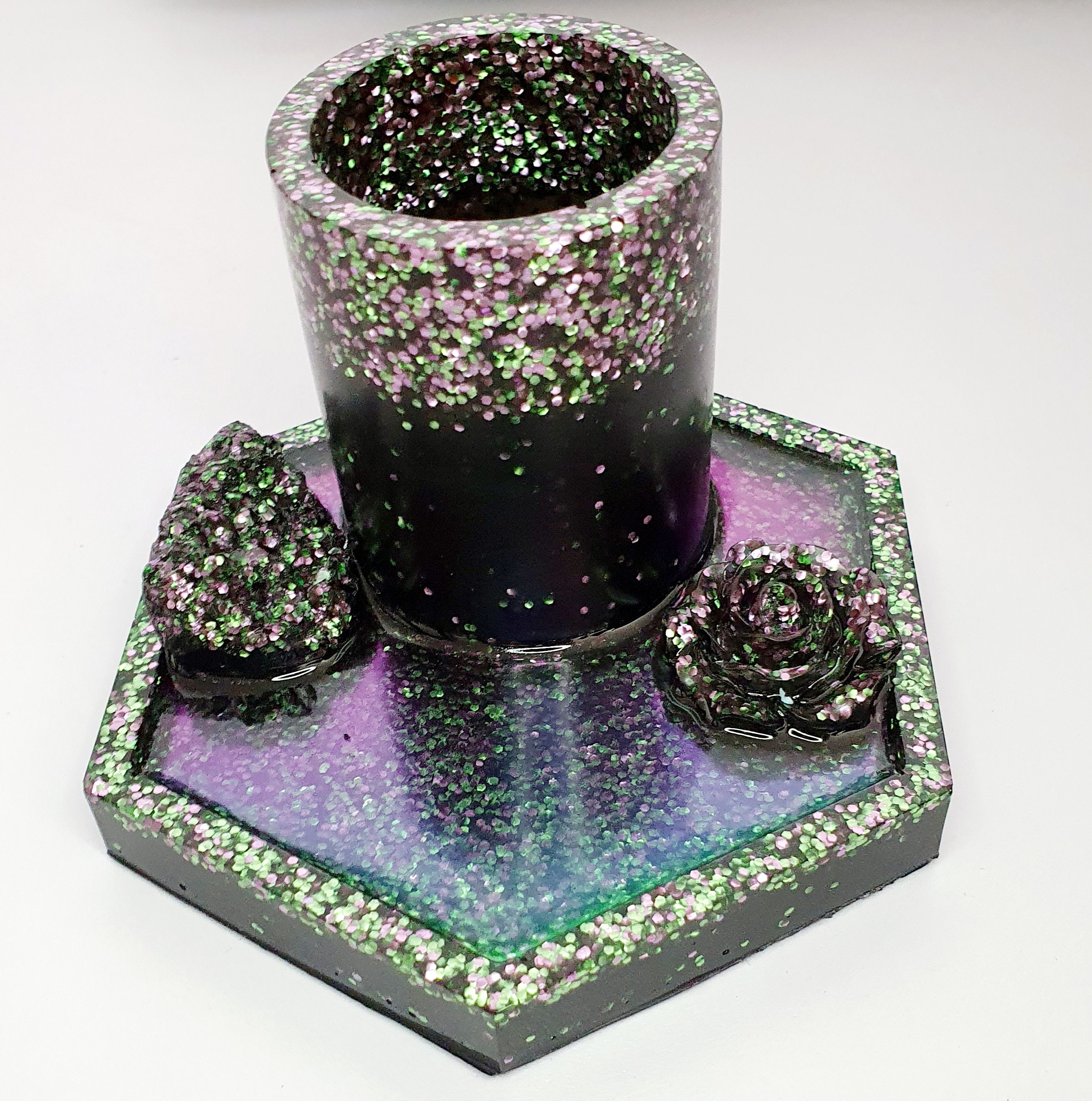 Iridescent candle holder handmade resin piece with purple Etsy