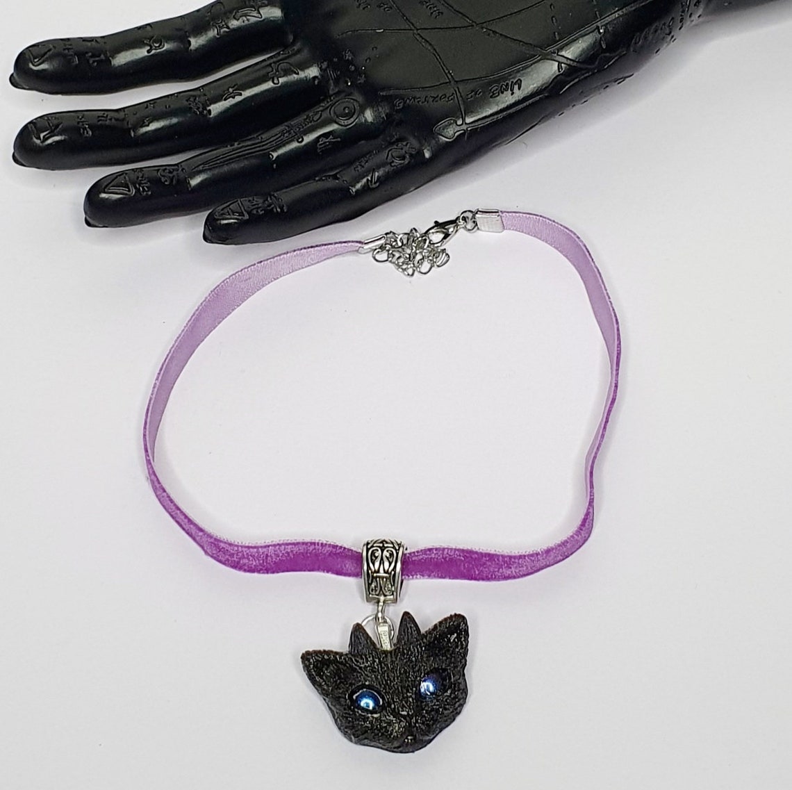 Demonic cat choker handmade resin necklace in black and blue Etsy