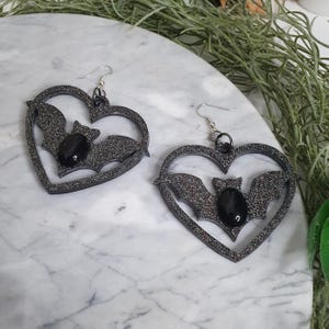 Goth earrings, bat jewellery, cute bat earrings, goth dangle earrings, goth gifts, bat gifts, witchy gifts, statement earrings, bat art