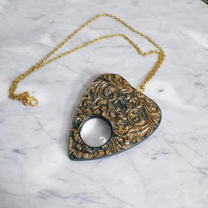 Handmade Resin Ouija Planchette Necklace: Goth Occult Jewelry