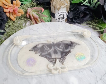 Trinket tray, skull moth, goth trinket dish, decorative dish, jewellery dish, goth gifts, spooky gifts, storage gifts, macabre art.