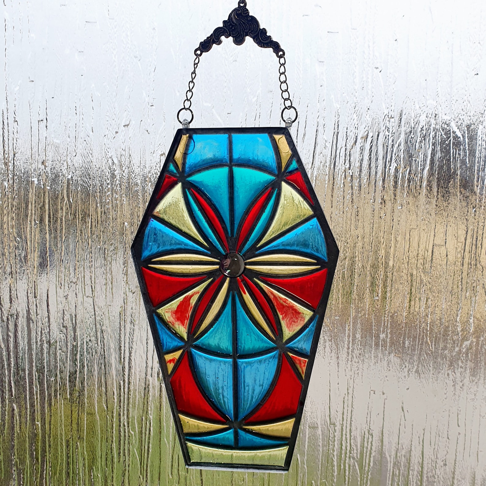 Coffin Suncatcher, Goth Wall Hanging, Window Decoration, Macabre Art