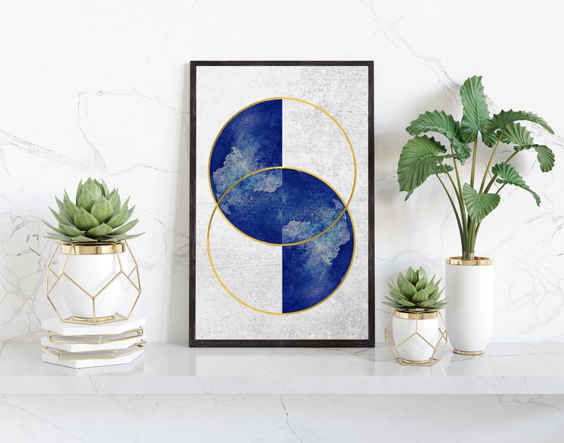 Blue & Gold Geometric Abstract Art Prints Digital Download Etsy