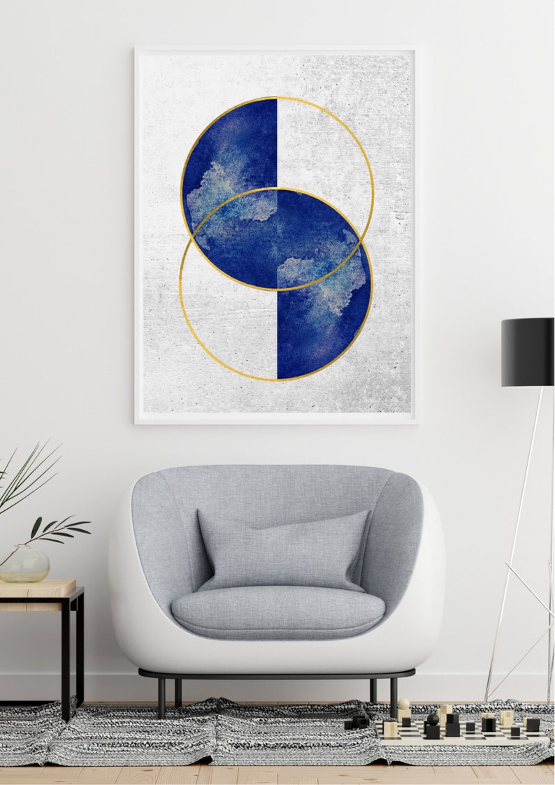 Blue & Gold Geometric Abstract Art Prints Digital Download Etsy